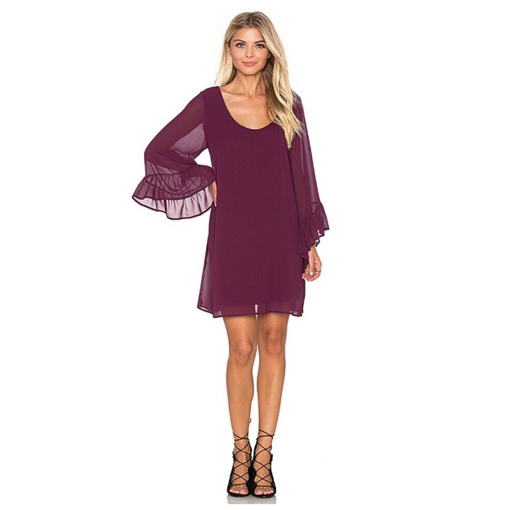 Show Me Your Mumu Dark Plum Boomerang Chiffon Flutter Sleeve Mini Dress Small